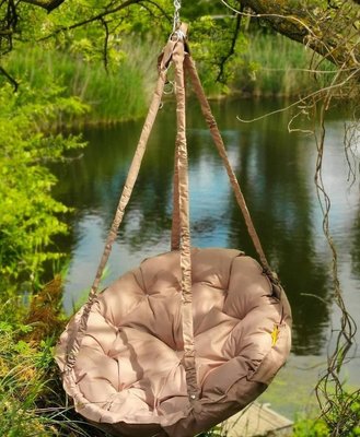 Підвісна гойдалка крісло гамак з круглою подушкою навантаження 200 кг Какао (кольорів є багато) 10017 фото