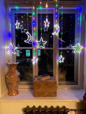 Гірлянда штора неонова зірки 9 шт 3м*08м, мультикольоровий, новорічна гірлянда зірочки на вікно 10120 фото